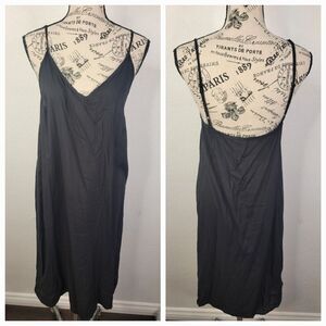 Farm Rio Slip Dress SZ XS Sleeveless Satin Black Midi Fairygrunge Whimsygoth